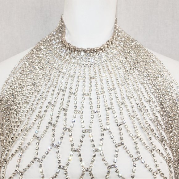 HIGE & UNIQUE STATEMENT RUNWAY NECKLACE - Rhinestone Full Body Bib - Picture 7 of 9